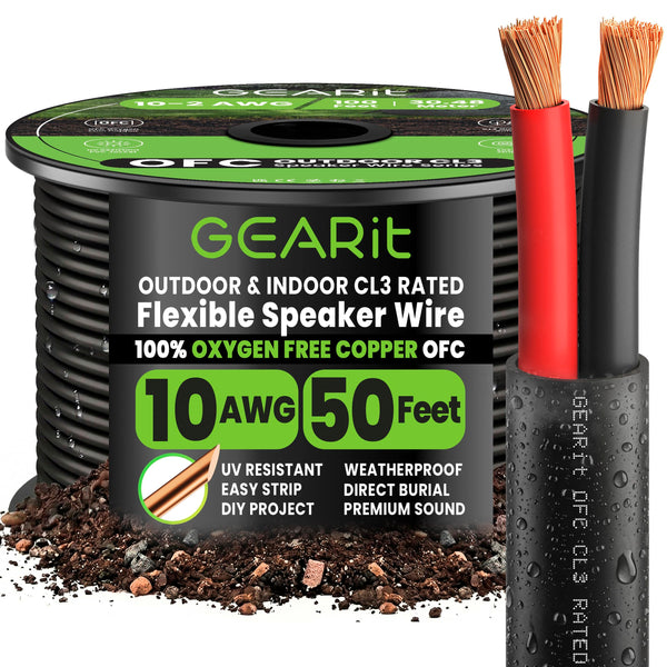 10 AWG Direct Burial Outdoor Speaker Wire - CL3 Rated - Oxygen Free Copper (OFC), Black