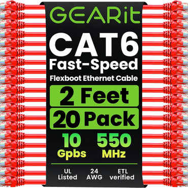 GEARit Cat6 patch cable red 2 ft 20-pack