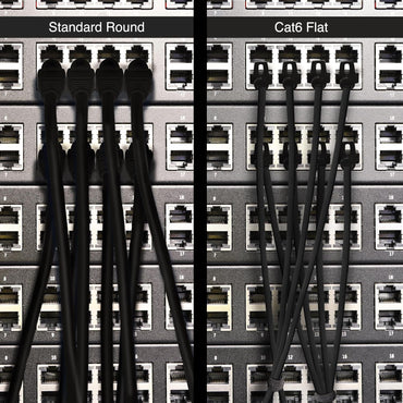 Cat6 flat cables in a high-density patch panel