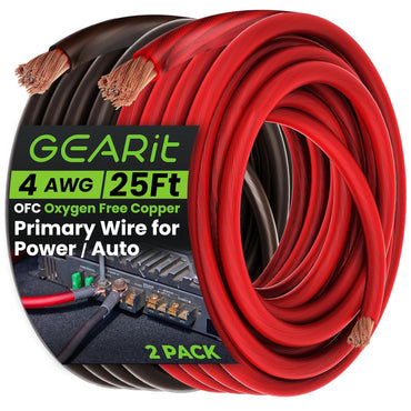 GEARit 4 gauge OFC wire 2-pack black and red 25 ft each