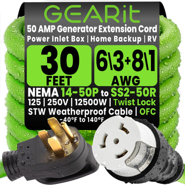 50-Amp NEMA 14-50P to SS2-50R Generator Extension Power Cable Cord