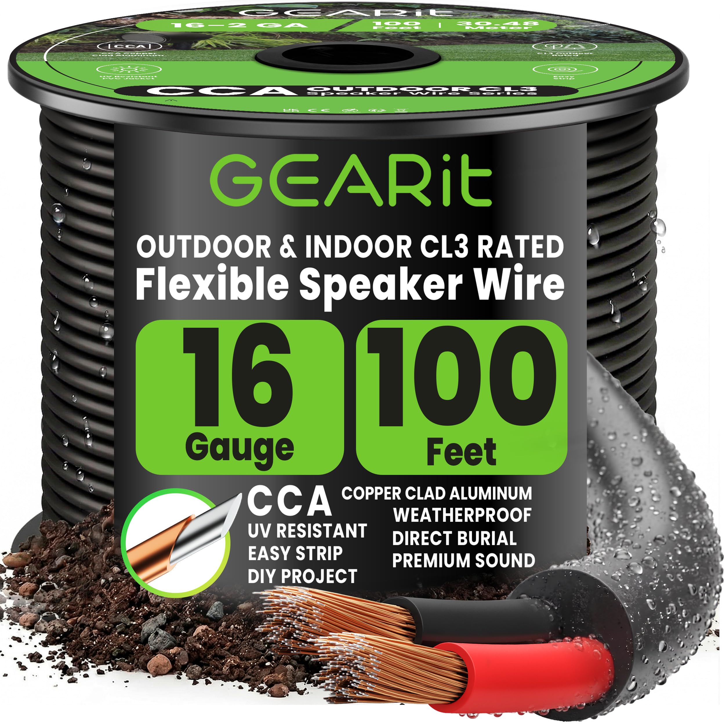 Greenline Vivace ペア　スピーカーケーブル 16/2 Outdoor Speaker Wire 16 Gauge CCA - CL3 Rated for Direct