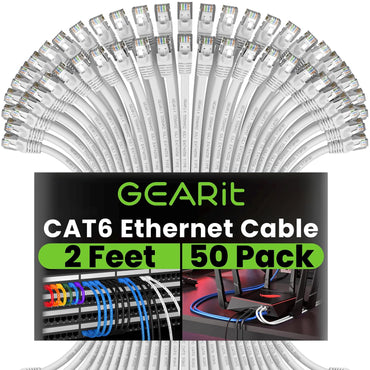 GEARit Cat6 Patch Cables Cat 6 Ethernet Cable 2 ft 50-Pack White