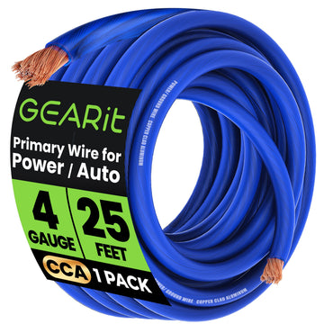 GEARit 4 Gauge CCA Wire – 4 AWG Copper Clad Aluminum Power & Ground Amp Battery Cable, Black / Red / Blue, 10–50 ft, Single or Pair