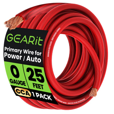 GEARit 1/0 Gauge CCA Wire – 0 AWG Copper Clad Aluminum Power & Ground Battery Cable, Black / Red / Blue, 10–50 ft, Single or Black+Red Pair