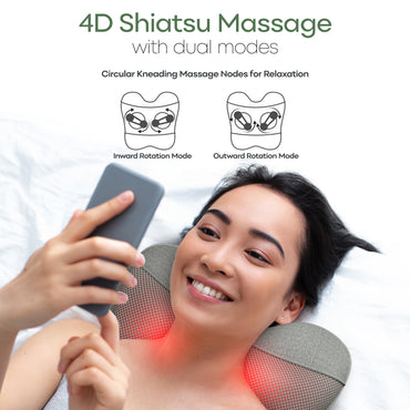 Adomii Shiatsu Neck and Back Massager with 4 Kneading Nodes Deep Tissue Relief