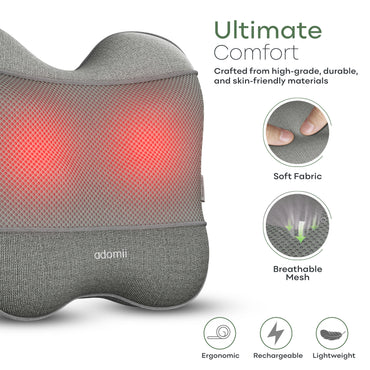 Adomii Shiatsu Neck and Back Massager with 4 Kneading Nodes Deep Tissue Relief