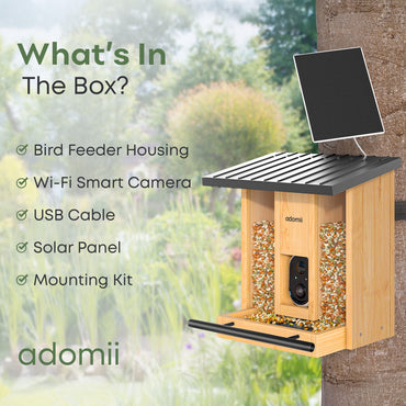 Adomii Smart Bird Feeder Camera Solar Powered with AI Bird Identification, Live View