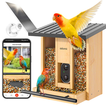 Adomii Smart Bird Feeder Camera Solar Powered with AI Bird Identification, Live View