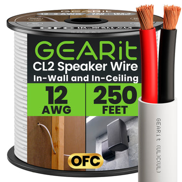 12 AWG In Wall Speaker Wire - CL2 Rated - Oxygen Free Copper (OFC), White