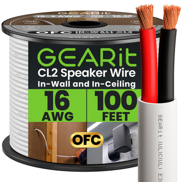 16 AWG In Wall Speaker Wire - CL2 Rated - Oxygen Free Copper (OFC), White