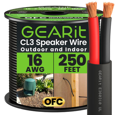 16 AWG Direct Burial Outdoor Speaker Wire - CL3 Rated - Oxygen Free Copper (OFC), Black