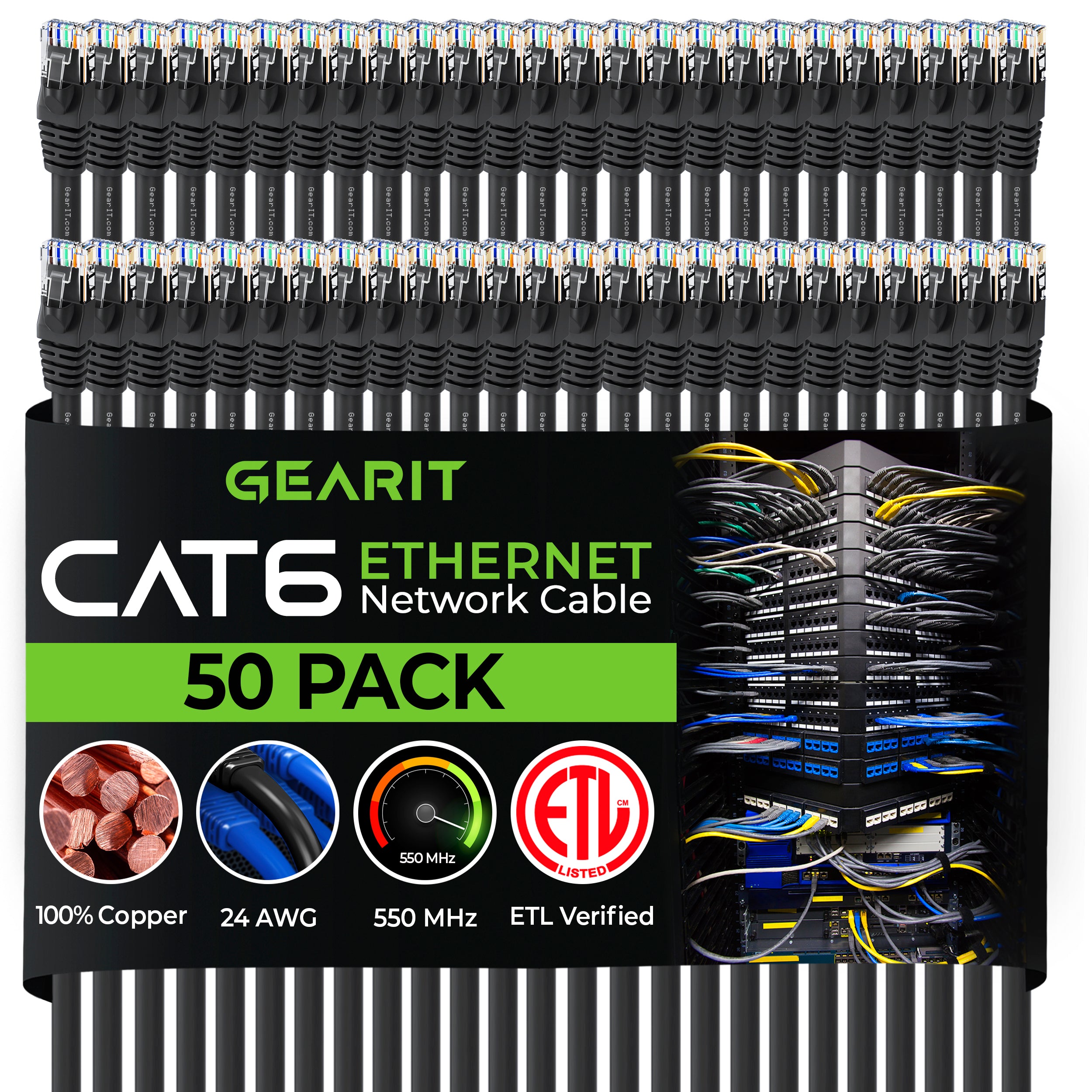 Cat 6 Ethernet Patch Cable (50-Pack) 0.5 Feet / Black