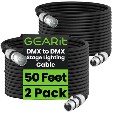 GEARit DMX Cable 3-Pin Male to Female 50 ft 2-Pack