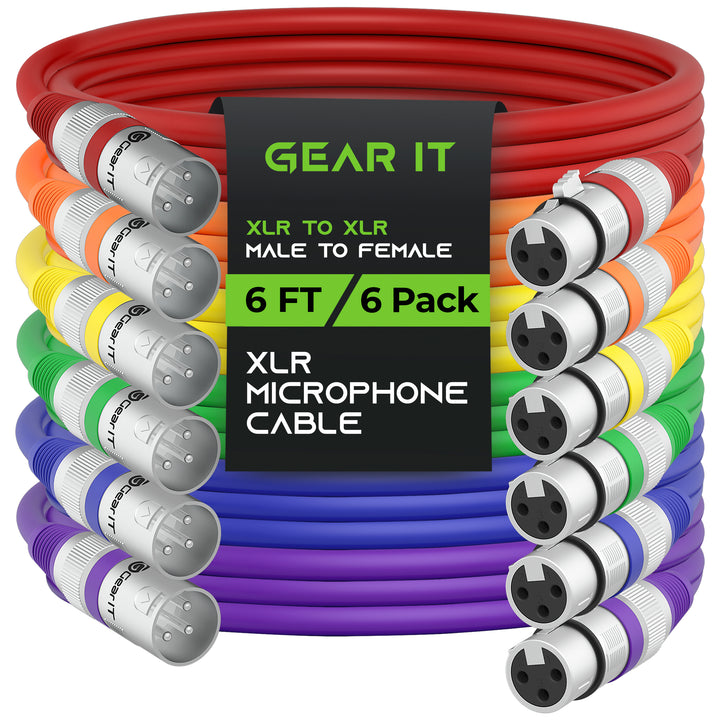 GearIT XLR Male to Female Microphone Extension Cable, Multicolor GearIT