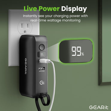 GEARit 3-in-1 65W GaN Charger, 10000mAh Power Bank with Built-in USB-C Cable