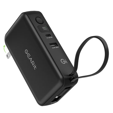 GEARit 3-in-1 65W GaN Charger, 10000mAh Power Bank with Built-in USB-C Cable