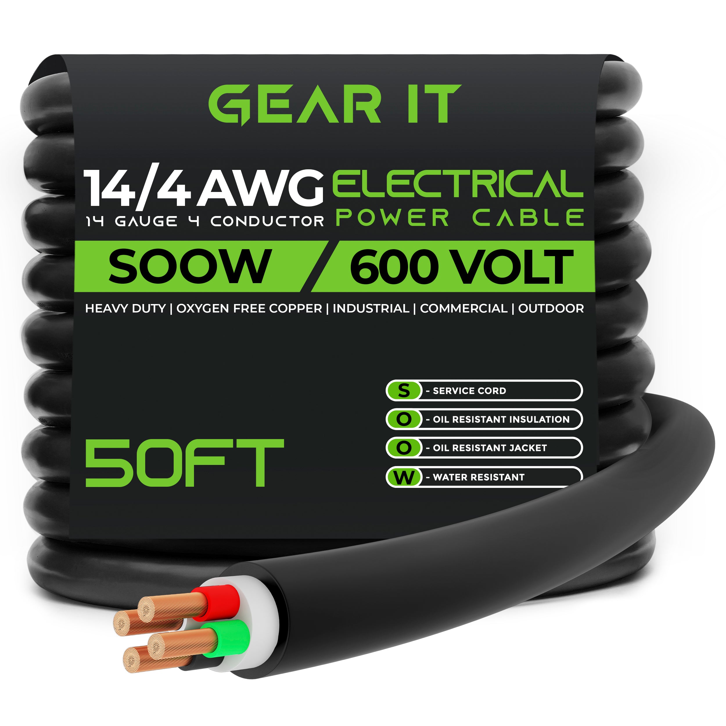 ケーブル・シールド pcocc 4-CONDUCTORS CABLE 14/4 SOOW OFC Power Cable 600V Electric Wire - GEARit