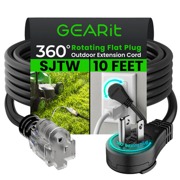 GEARit 100ft 360 Rotating Plug Indoor Outdoor Extension Cord Power Cable for Outdoor Landscaping, Lights - Waterproof