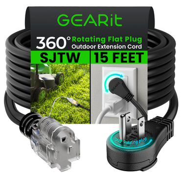 GEARit 100ft 360 Rotating Plug Indoor Outdoor Extension Cord Power Cable for Outdoor Landscaping, Lights - Waterproof