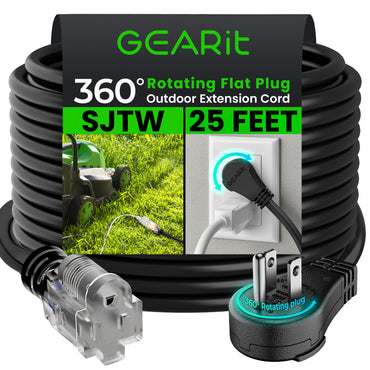 GEARit 100ft 360 Rotating Plug Indoor Outdoor Extension Cord Power Cable for Outdoor Landscaping, Lights - Waterproof