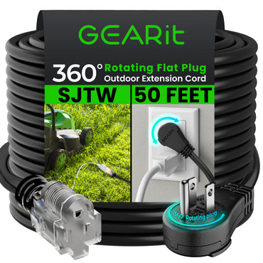 GEARit 100ft 360 Rotating Plug Indoor Outdoor Extension Cord Power Cable for Outdoor Landscaping, Lights - Waterproof