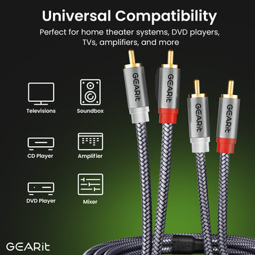 2 RCA Male to 2 RCA Male Stereo Audio Cables RCA Stereo Cable Shielded Braided
