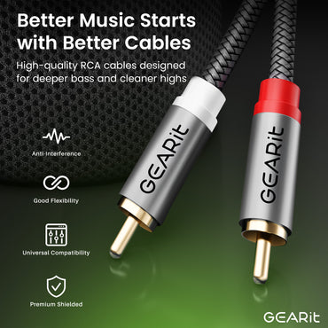 2 RCA Male to 2 RCA Male Stereo Audio Cables RCA Stereo Cable Shielded Braided