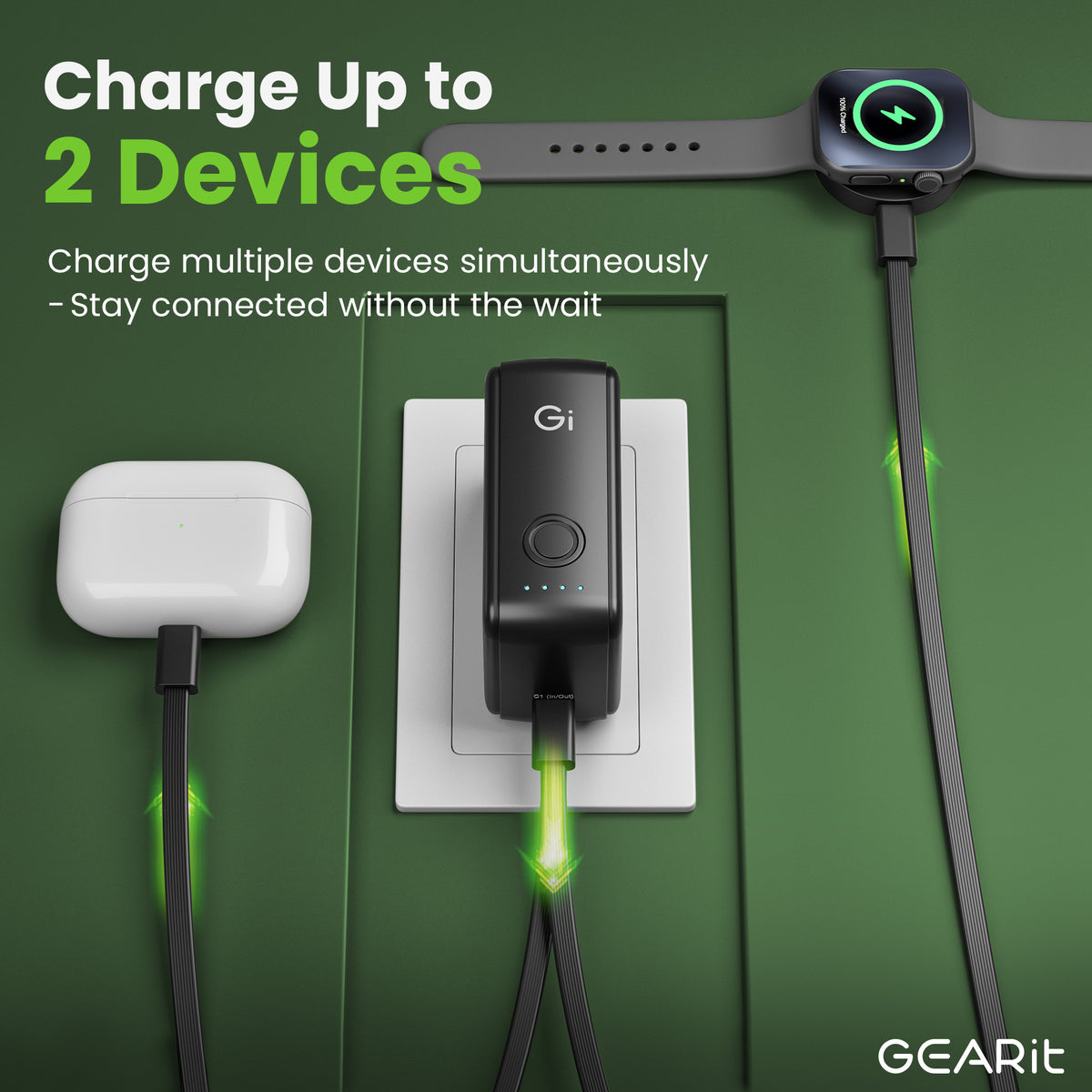 GEARit 3-in-1 GaN Charger 33W Charger & 5000mAh Bank