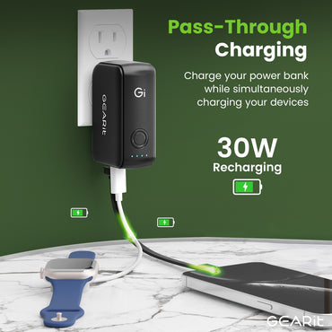 GEARit 3-in-1 GaN Charger 33W Charging 5000mAh Power Bank with Cable
