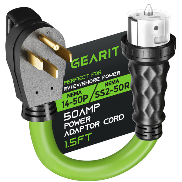 50 Amp NEMA 14-50P to SS2-50R Adapter Extension Cord Cable, 1.5 Feet - GearIT