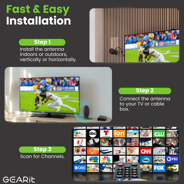 Indoor TV Antenna, 360° Amplified Signal, 16ft Coaxial