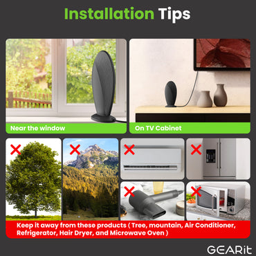 Indoor TV Antenna, 360° Amplified Signal, 16ft Coaxial