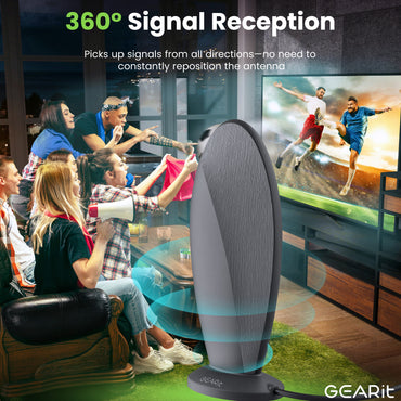 Indoor TV Antenna, 360° Amplified Signal, 16ft Coaxial