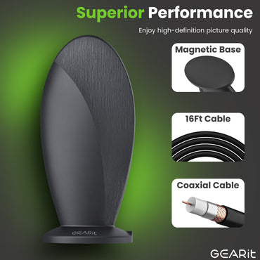 Indoor TV Antenna, 360° Amplified Signal, 16ft Coaxial