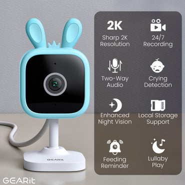 GEARit Wifi Baby Monitor Camera with Motion & Sound Detection - 2K Video, 2-Way Audio