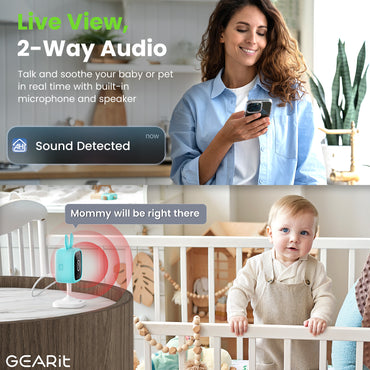 GEARit Wifi Baby Monitor Camera with Motion & Sound Detection - 2K Video, 2-Way Audio
