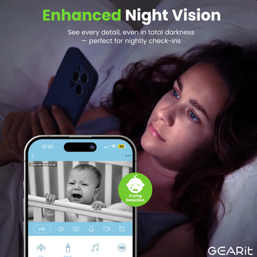 GEARit Wifi Baby Monitor Camera with Motion & Sound Detection - 2K Video, 2-Way Audio