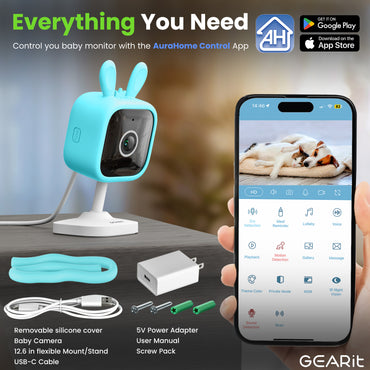 GEARit Wifi Baby Monitor Camera with Motion & Sound Detection - 2K Video, 2-Way Audio