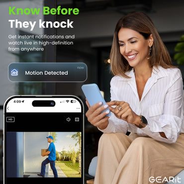 GEARit Smart Video Doorbell - Wireless 2K QHD Video Camera - IP65 Weather-Proof, Motion Detection, 2 Way Audio