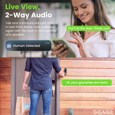 GEARit Smart Video Doorbell - Wireless 2K QHD Video Camera - IP65 Weather-Proof, Motion Detection, 2 Way Audio