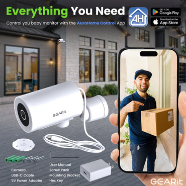 GEARit Wifi Motion Tracking Outdoor Security Camera - 2K Video, IP65 Weatherproof, Night Vision