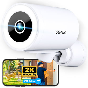 GEARit Wifi Motion Tracking Outdoor Security Camera - 2K Video, IP65 Weatherproof, Night Vision