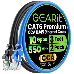 Cat6 Ethernet Patch Cable (2-Pack) - CCA Network Cord - UTP, Black & Blue