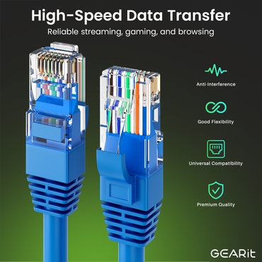 Cat6 Ethernet Patch Cable (2-Pack) - CCA Network Cord - UTP, Black & Blue