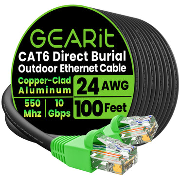 Cat6 CCA Outdoor Ethernet Cable for Direct Burial, Black