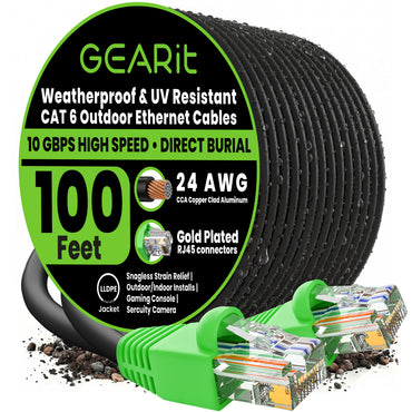 color_black | Cat6 CCA Outdoor Ethernet Cable for Direct Burial - Black / 100 Feet, image 1