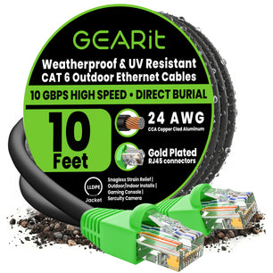 Cat6 CCA Outdoor Ethernet Cable for Direct Burial – Black & White, 10 ft to 1000 ft