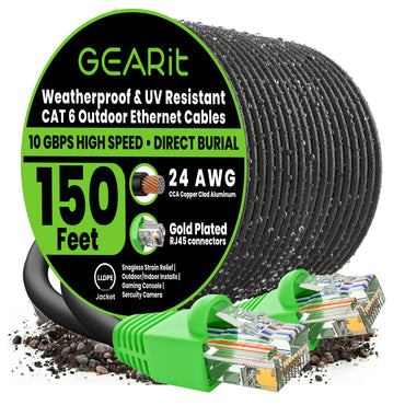 color_black | Cat6 CCA Outdoor Ethernet Cable for Direct Burial - Black / 150 Feet, image 1