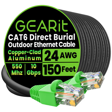 Cat6 CCA Outdoor Ethernet Cable for Direct Burial, Black